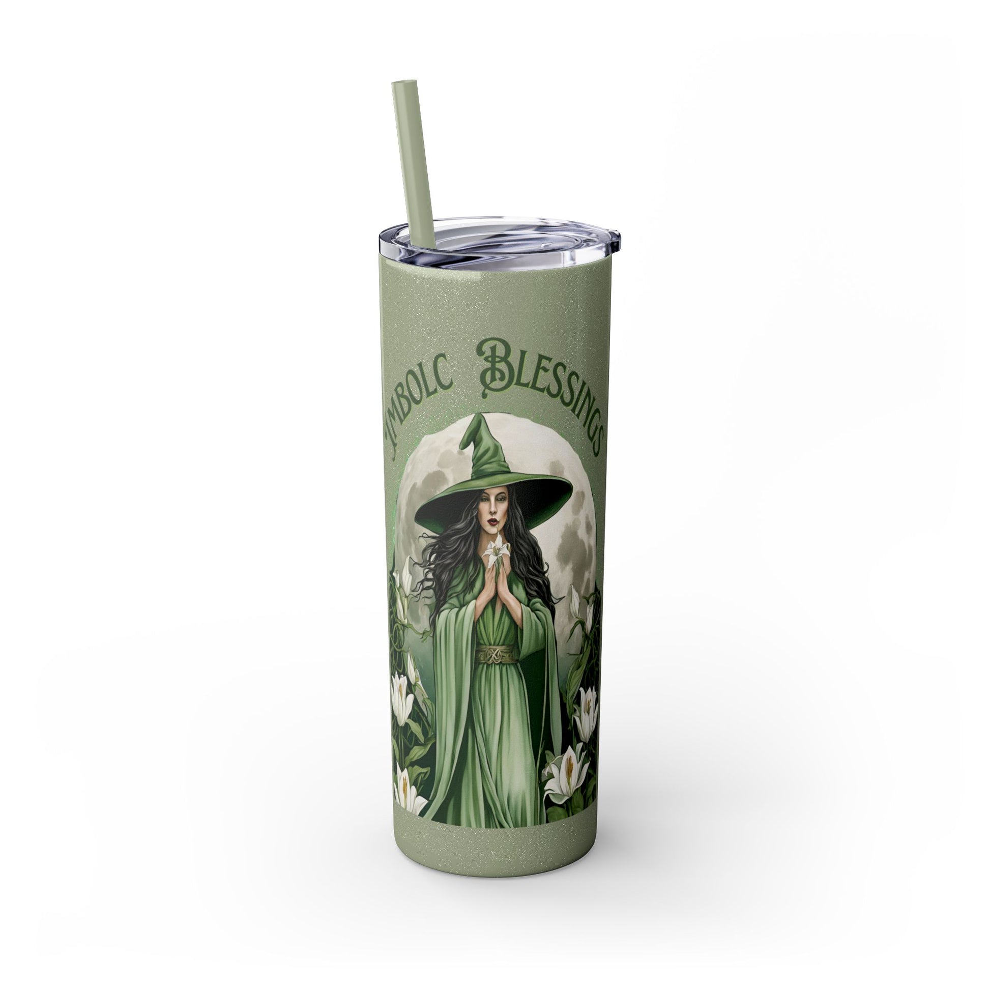Imbolc Blessings Skinny Tumbler with Straw, 20oz | Witchy Drinkware | Gift for Pagans & Wiccans | Eco-Friendly Travel Cup | Modern Mug - Divine Mystic Moons