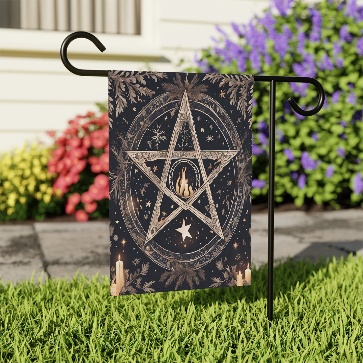 Winter Flame Pentagram Garden Flag