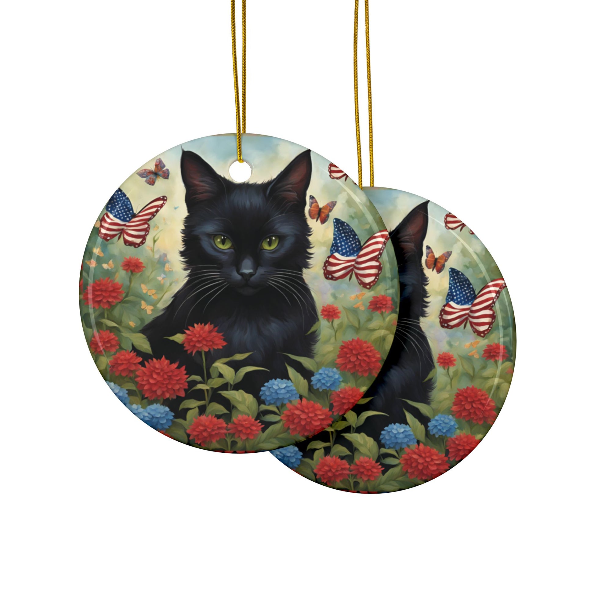 Black Cat Ceramic Ornaments, 2-Sided Print, Holiday Decor, Gift for Cat Lovers, Memorial Decoration, Festive Home Accents - Divine Mystic Moons