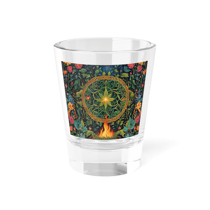 Green Witch Fire Ritual Shot Glass Celtic Knot Floral Design, Nature Magic Barware, Pagan Altar Cup, Herbal Witch Drinkware - Divine Mystic Moons
