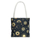 Celestial Tote Bag, Starry Sky Beach Bag, Astrology Shopping Tote, Cosmic Gift for Astronomers, Lunar Print Market Tote - Divine Mystic Moons