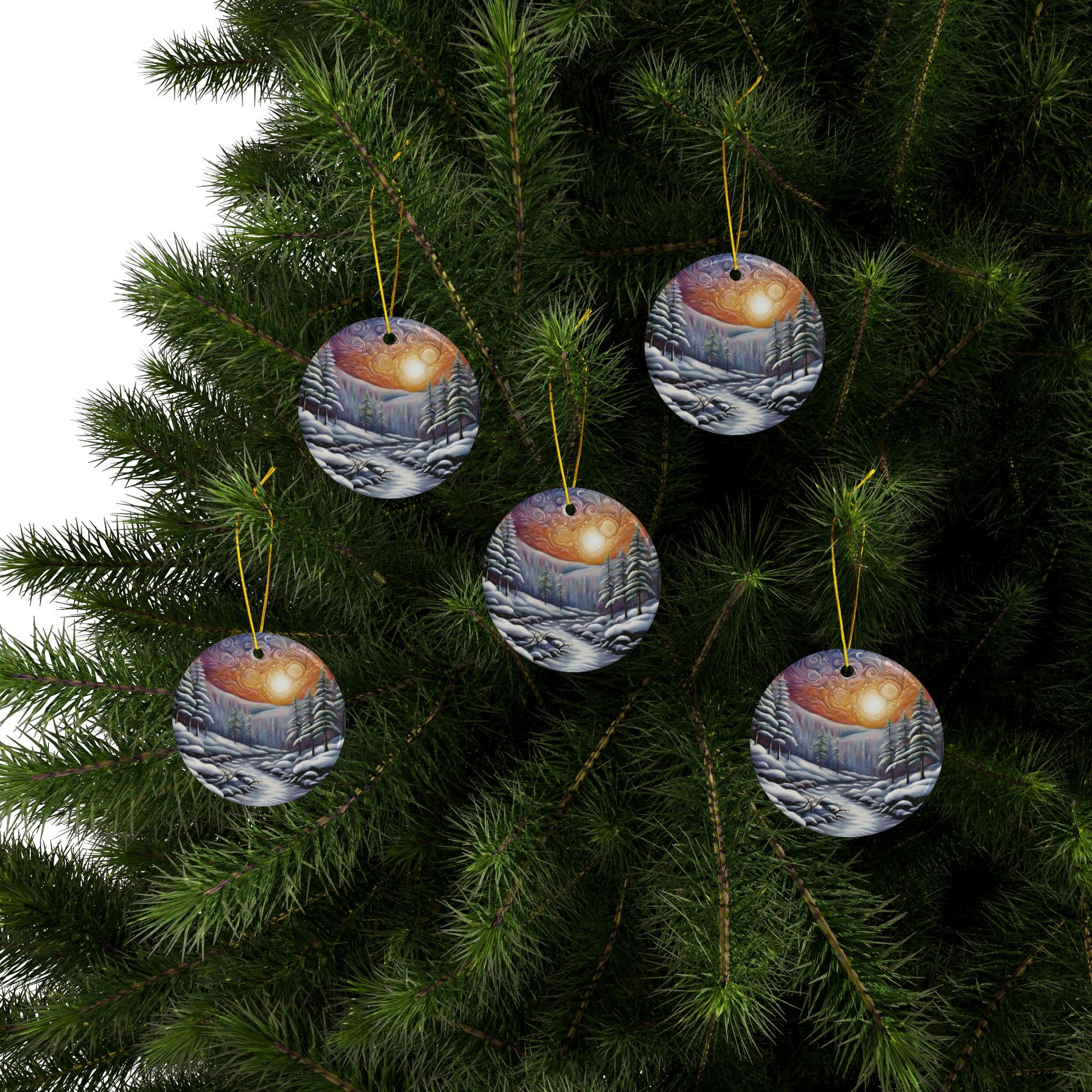 Winter Wonderland Ceramic Ornaments | Beautiful Painted Scene Two-Sided Decor for Christmas, Holiday Gifts, Tree Decorations - Divine Mystic Moons