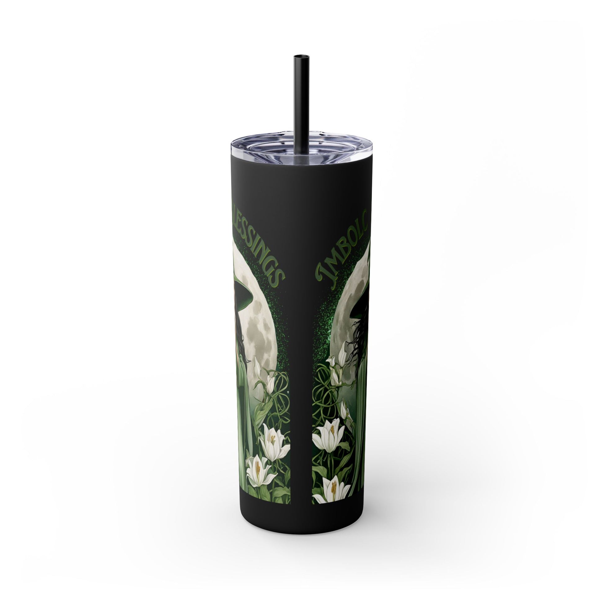 Imbolc Blessings Skinny Tumbler with Straw, 20oz | Witchy Drinkware | Gift for Pagans & Wiccans | Eco-Friendly Travel Cup | Modern Mug - Divine Mystic Moons