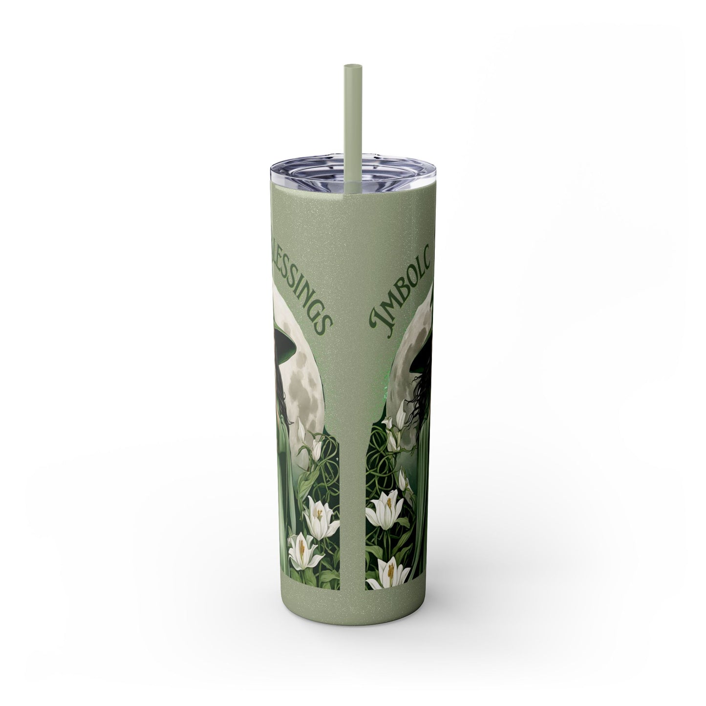 Imbolc Blessings Skinny Tumbler with Straw, 20oz | Witchy Drinkware | Gift for Pagans & Wiccans | Eco-Friendly Travel Cup | Modern Mug - Divine Mystic Moons