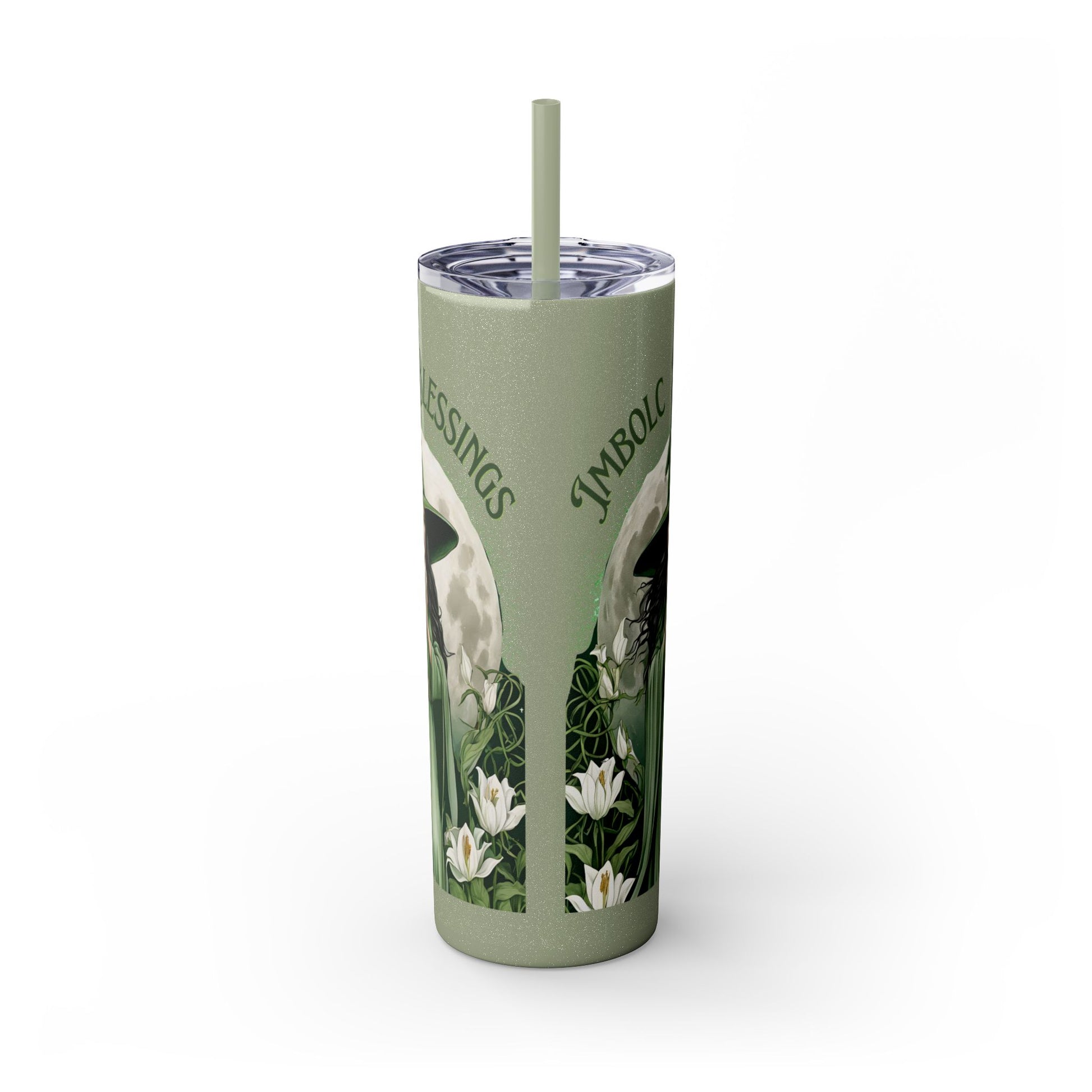 Imbolc Blessings Skinny Tumbler with Straw, 20oz | Witchy Drinkware | Gift for Pagans & Wiccans | Eco-Friendly Travel Cup | Modern Mug - Divine Mystic Moons