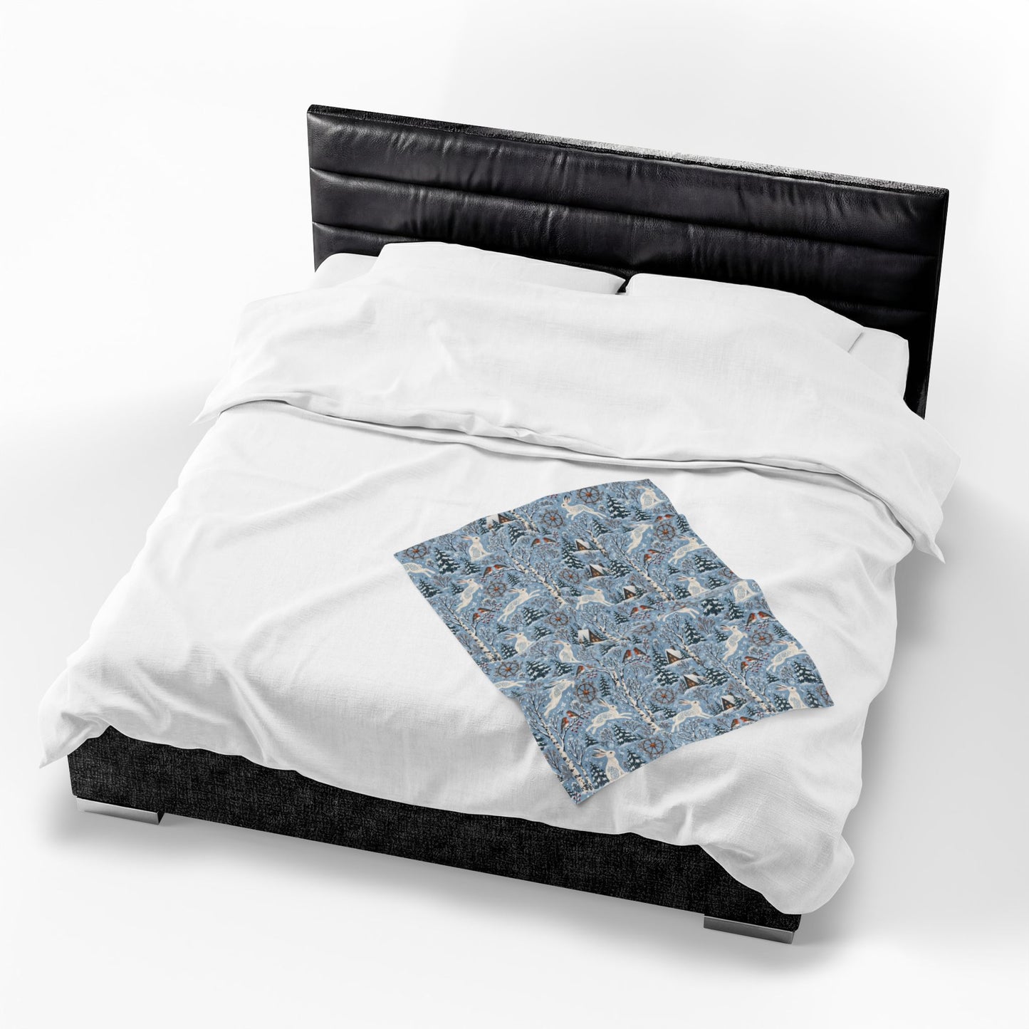 Winter Woodland Hare Velveteen Plush Blanket – Lightweight Blue Yule Throw - Divine Mystic Moons