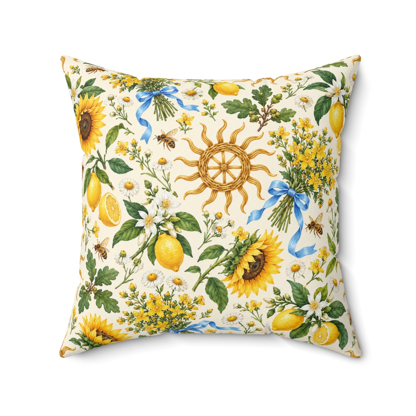 Litha Sunflower & Lemon Faux Suede Pillow | Summer Solstice Pagan Decor