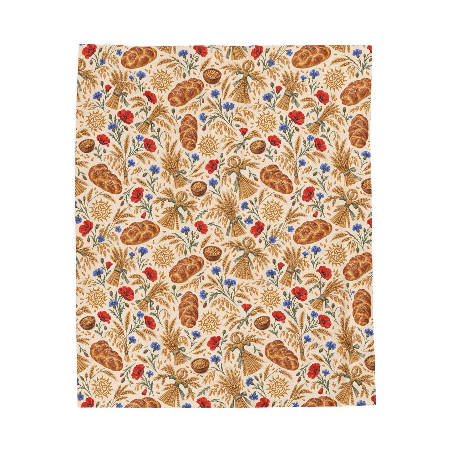 Lughnasadh Wheat & Corn Dolly Velveteen Plush Blanket – Lightweight Lammas Harvest Throw