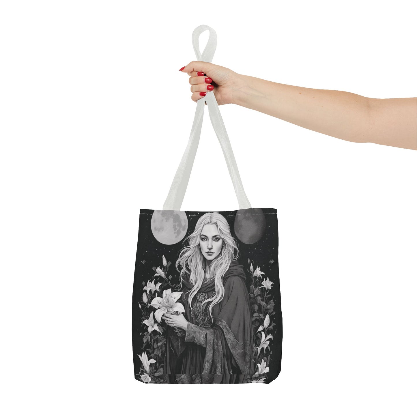 Mystical Floral Tote Bag, Witch Aesthetic Handbag, Boho Chic Shopper, Eco-Friendly Grocery Bag, Everyday Carryall, Gift for Her - Divine Mystic Moons