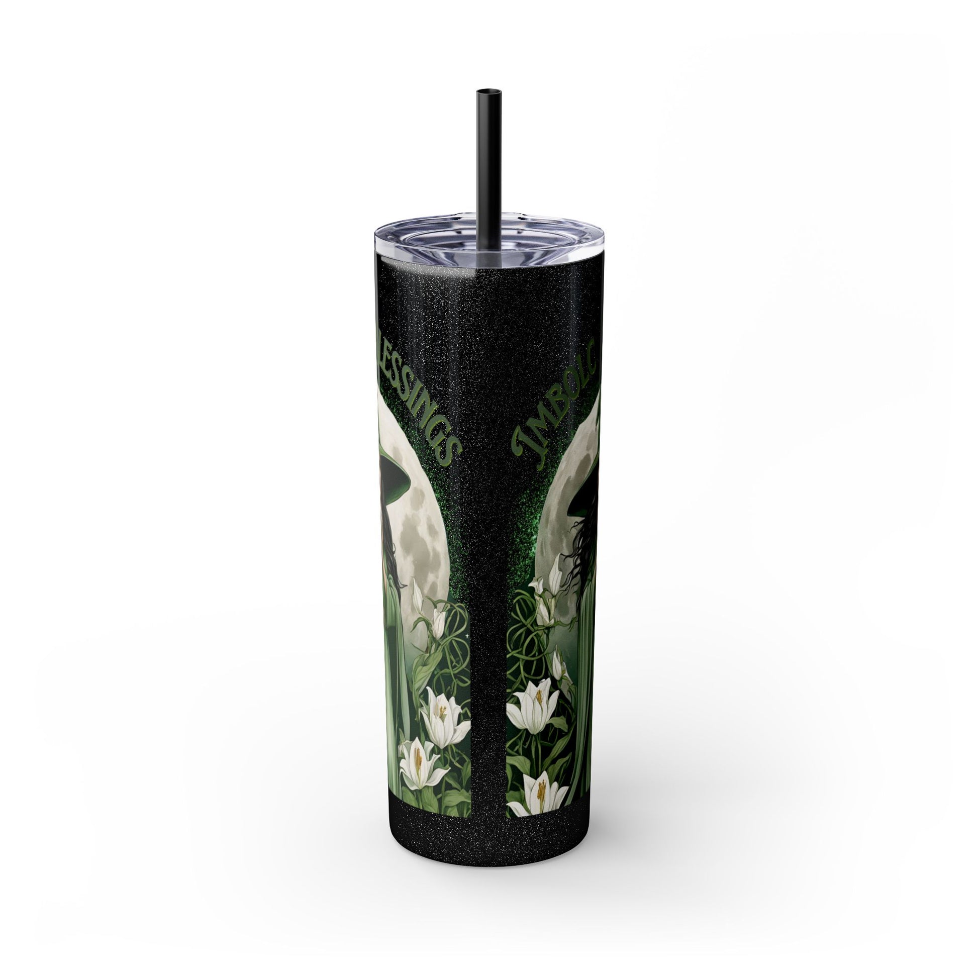 Imbolc Blessings Skinny Tumbler with Straw, 20oz | Witchy Drinkware | Gift for Pagans & Wiccans | Eco-Friendly Travel Cup | Modern Mug - Divine Mystic Moons
