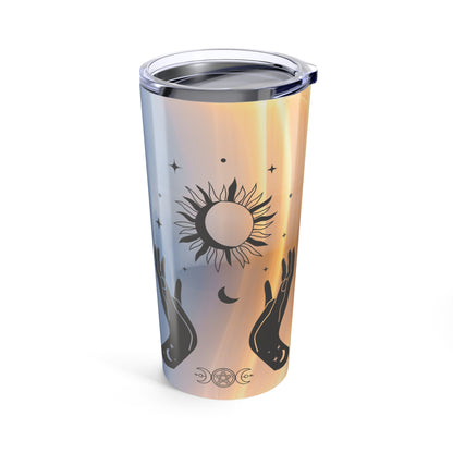 Sun and Moon Witch Hands Tumbler 20oz, Celestial Drinkware, Wiccan Gift, Witchcraft Decor, Pagan Mug, Halloween Cup - Divine Mystic Moons