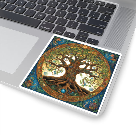 Tree of Life Kiss-Cut Stickers, Pagan Wiccan Sticker, Nature Inspired Decor, Laptop Decal, Spiritual Gift - Divine Mystic Moons