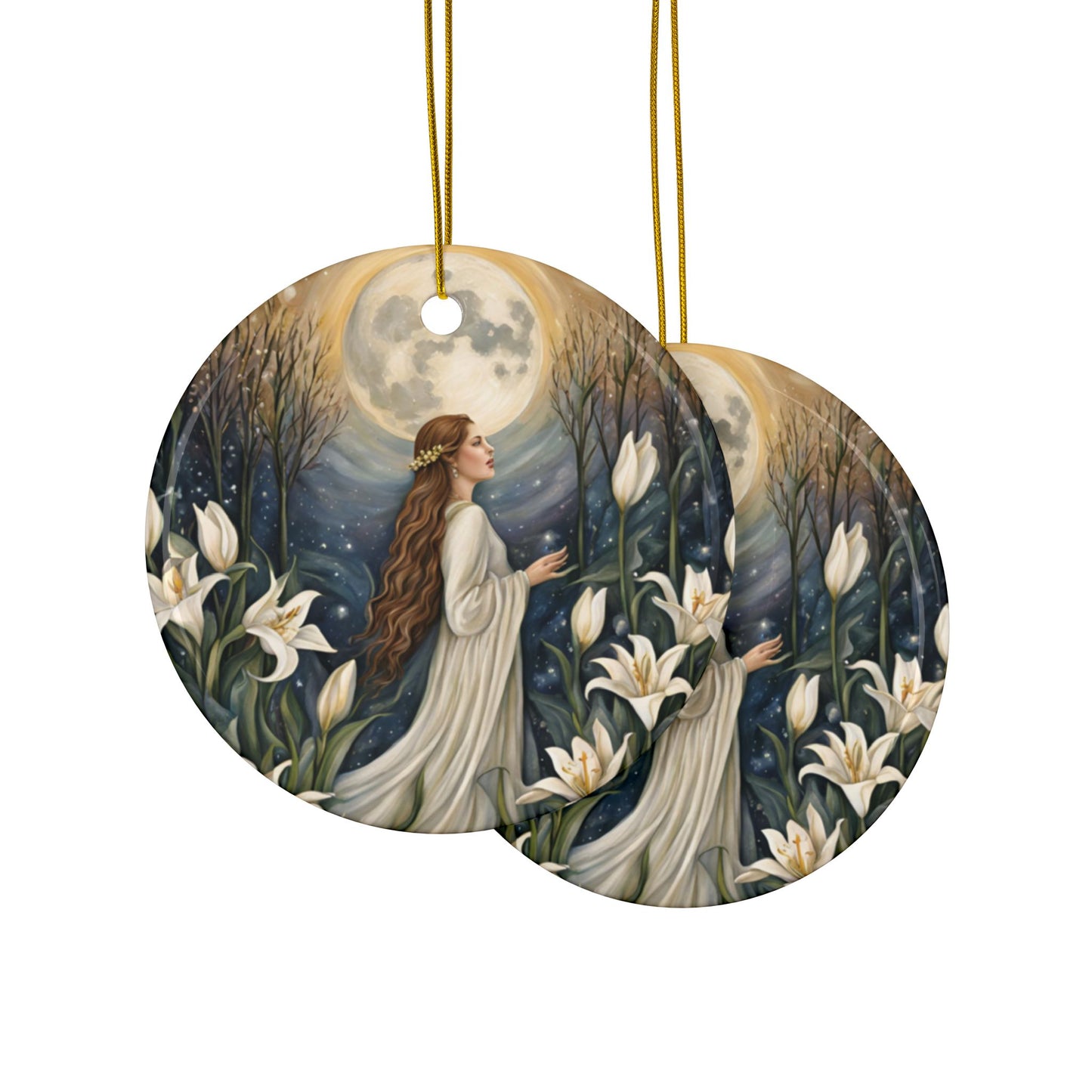 Celtic Goddess Ceramic Ornaments | 2-Sided Design | Perfect for Home Decor, All Year Display - Divine Mystic Moons