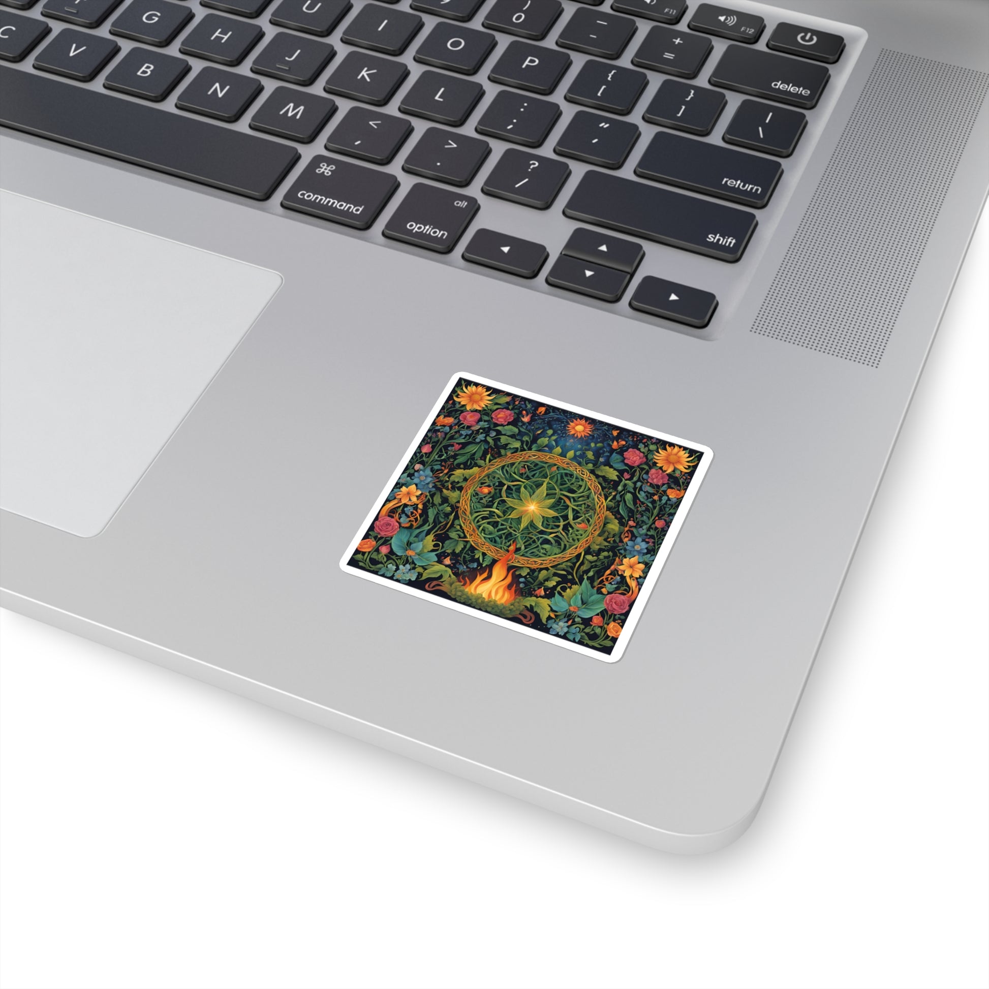 Celtic Fire Wheel Sticker – Beltane or Litha Sabbat Vinyl Sticker, Pagan Midsummer Sun Ritual Art, Wiccan Wheel of the Year DecorBoho Laptop Decals, Floral Art Sticker, Witchy Home Decor, Gift for Witch's, Spiritual Decor - Divine Mystic Moons