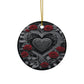 Gothic Heart Ceramic Ornaments - Black Silver Rose Design - Witchy Home Decor - Holiday Ornament Set - 1/3/5/10 pieces - Divine Mystic Moons