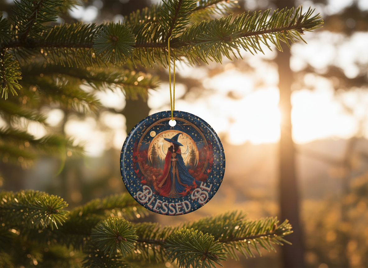 Blessed Witch Moon & Stars Ceramic Ornament (Double‑Sided) - Divine Mystic Moons