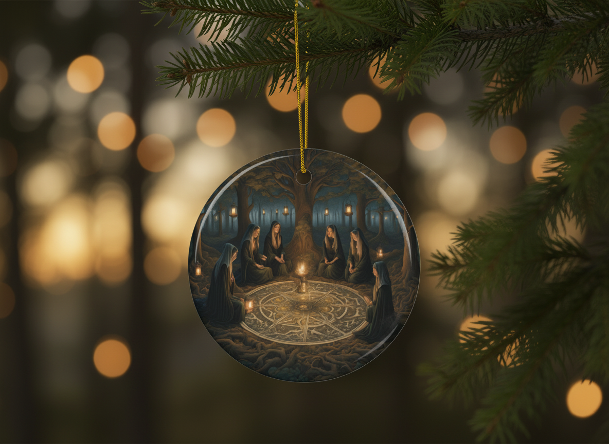 Coven Circle Ritual Ceramic Ornament (Double‑Sided) - Divine Mystic Moons