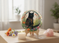 Floral Familiar Black Cat Ceramic Ornament (Double‑Sided) - Divine Mystic Moons