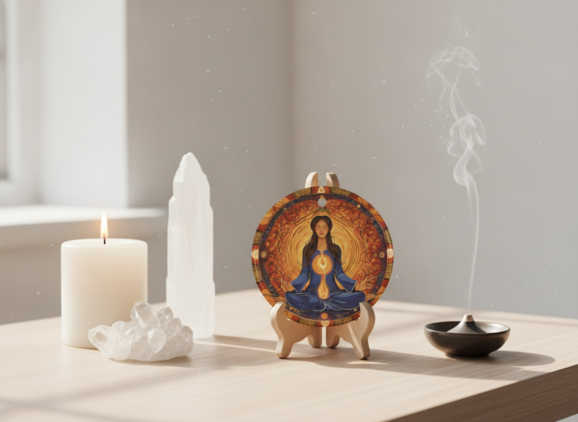 Meditation Spirit Ceramic Ornament (Double‑Sided) - Divine Mystic Moons