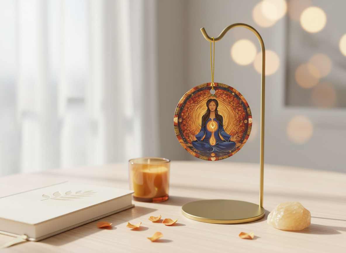 Meditation Spirit Ceramic Ornament (Double‑Sided) - Divine Mystic Moons