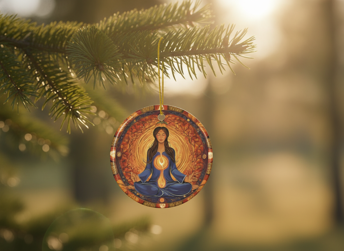 Meditation Spirit Ceramic Ornament (Double‑Sided) - Divine Mystic Moons