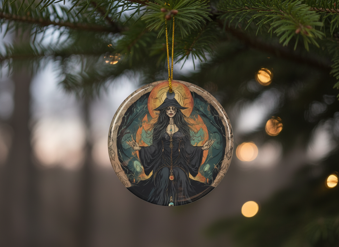 Moon Halo Witch Ceramic Ornament (Double‑Sided) - Divine Mystic Moons