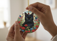 Black Cat Patriotic Butterfly Garden Ceramic Ornament (Double‑Sided) - Divine Mystic Moons