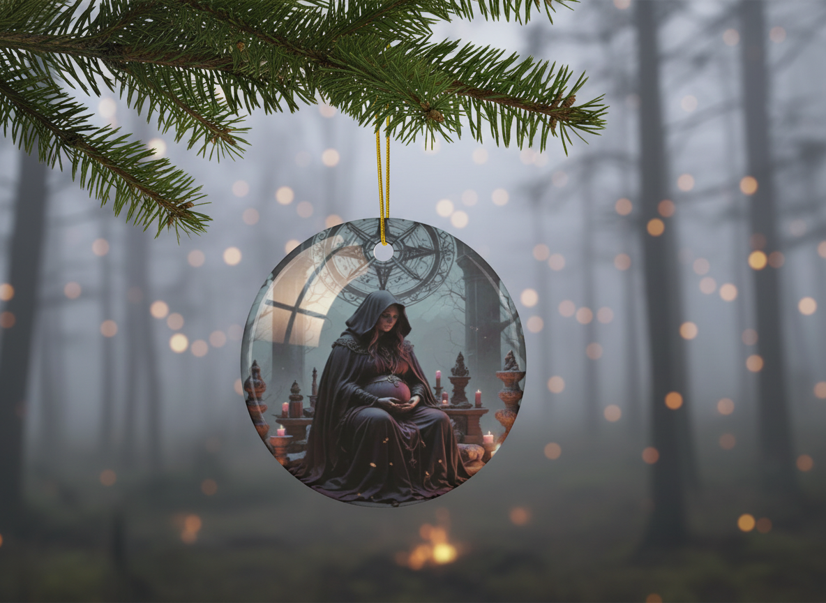 Sacred Mother Witch Ceramic Ornament (Double‑Sided) - Divine Mystic Moons