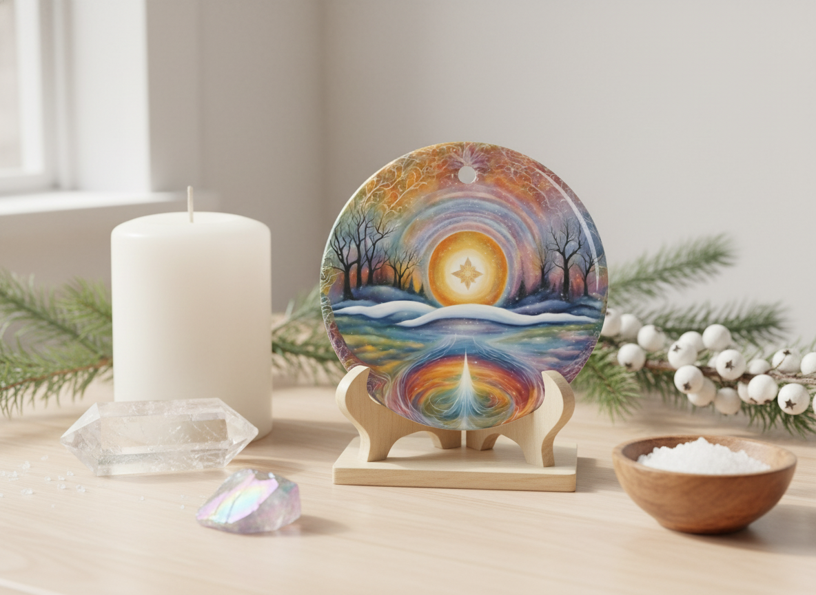 Rainbow Solstice Star Ceramic Ornament (Double‑Sided) - Divine Mystic Moons