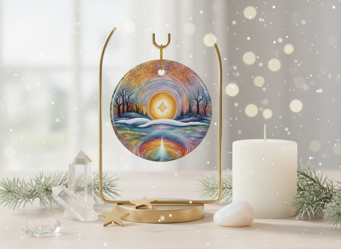 Rainbow Solstice Star Ceramic Ornament (Double‑Sided) - Divine Mystic Moons