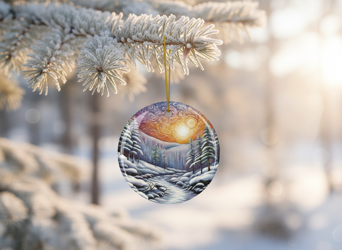 Solstice Sun Swirl Ceramic Ornament (Double‑Sided) - Divine Mystic Moons