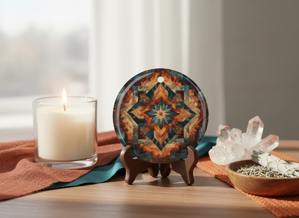 Autumn Star Mandala Ceramic Ornament (Double‑Sided) - Divine Mystic Moons