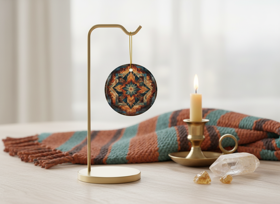 Autumn Star Mandala Ceramic Ornament (Double‑Sided) - Divine Mystic Moons