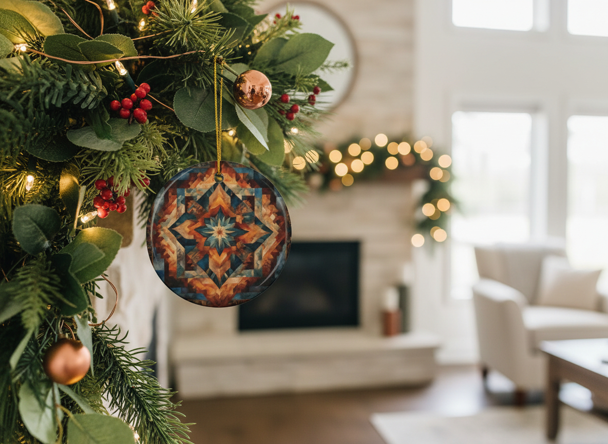 Autumn Star Mandala Ceramic Ornament (Double‑Sided) - Divine Mystic Moons