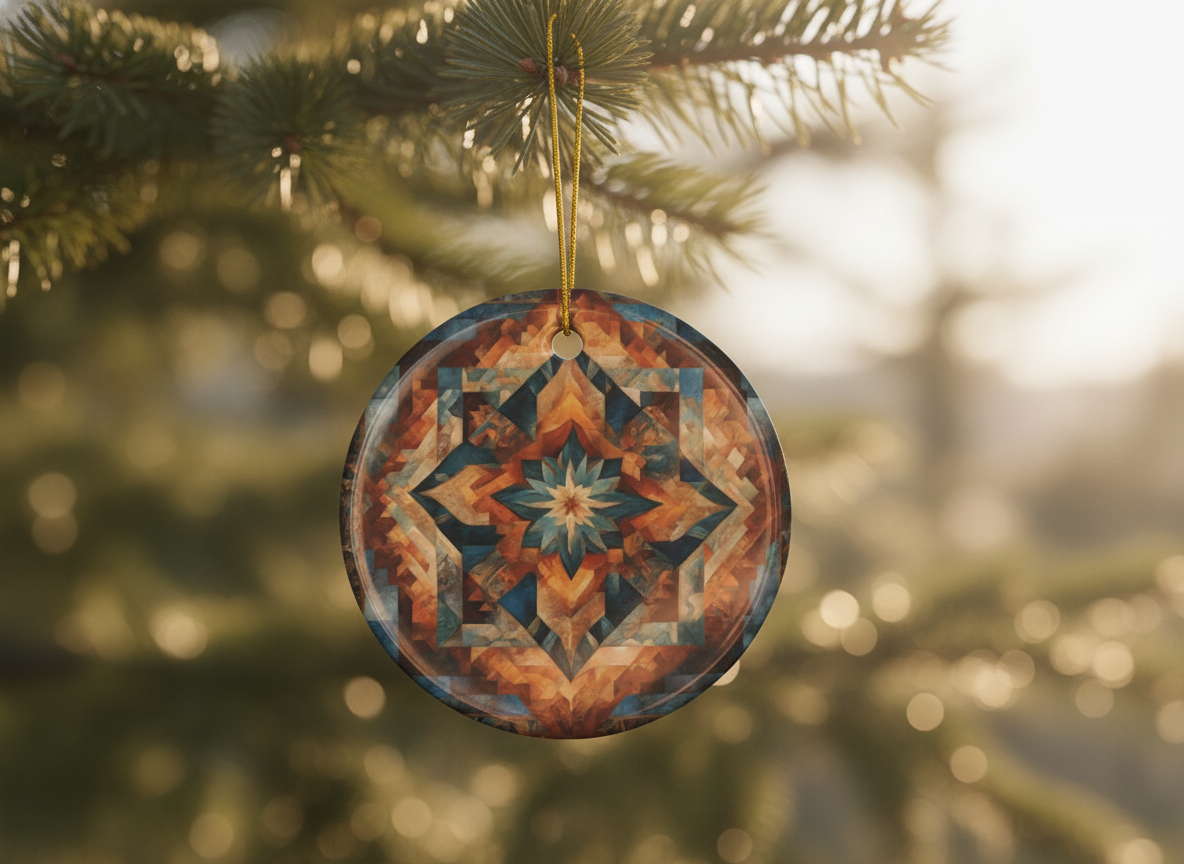 Autumn Star Mandala Ceramic Ornament (Double‑Sided) - Divine Mystic Moons