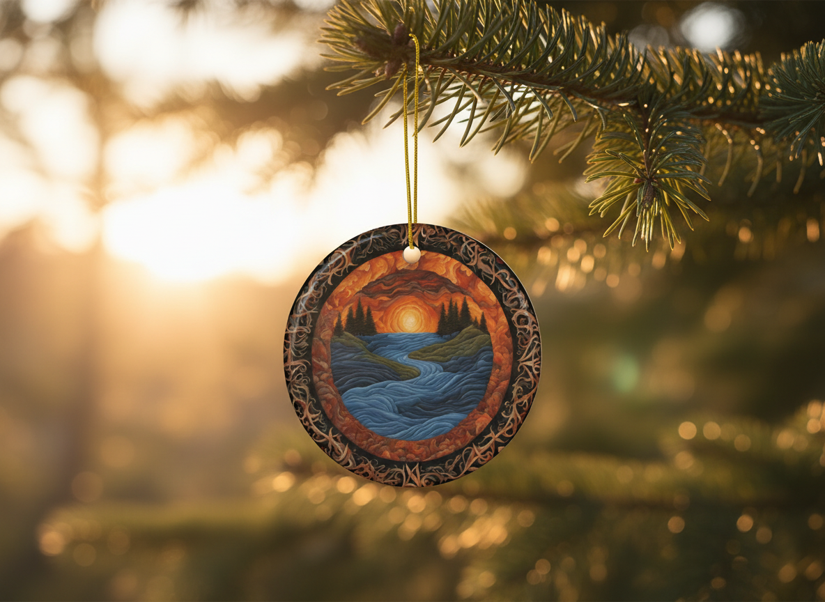 Sunset River Filigree Ceramic Ornament (Double‑Sided) - Divine Mystic Moons