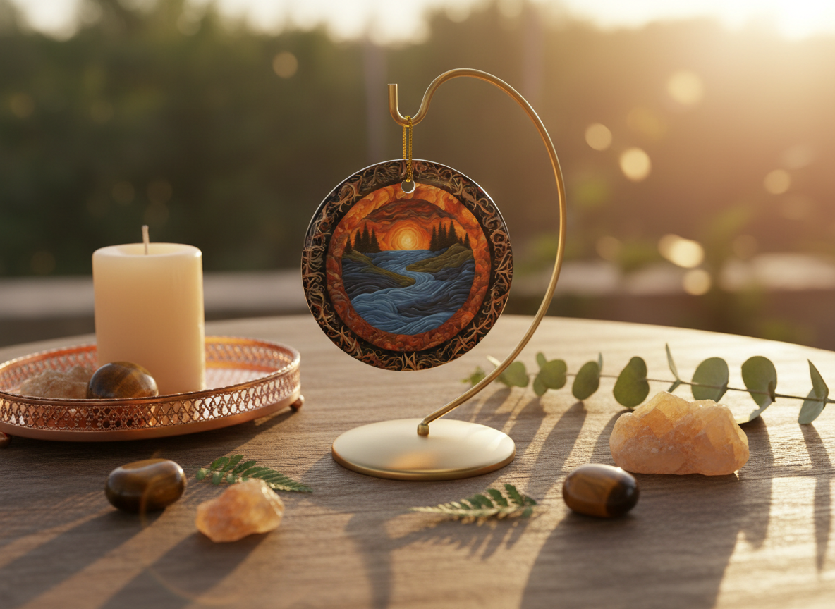 Sunset River Filigree Ceramic Ornament (Double‑Sided) - Divine Mystic Moons